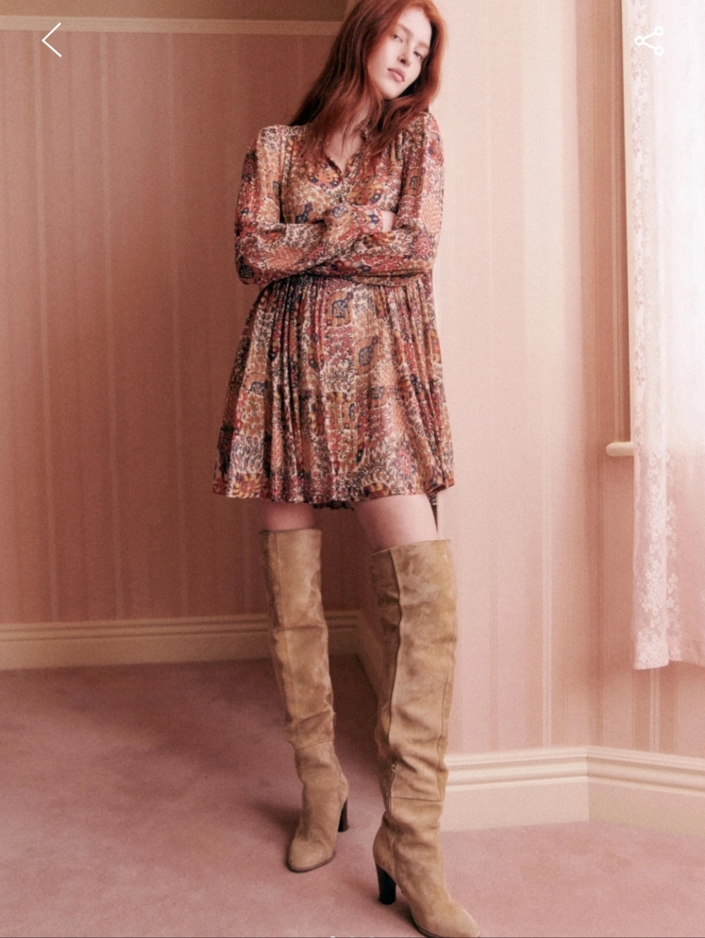 Sezane Hidaya Long-Sleeve Mini Dress in Pastel Forest